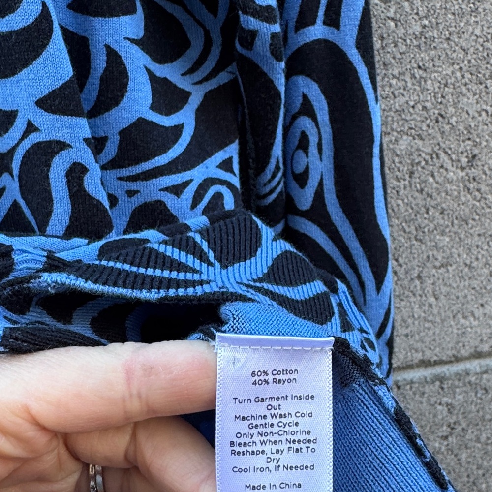 Talbots Blue Cotton Rayon Abstract Floral Button Up Cardigan Lightweight XL - Picture 5 of 6